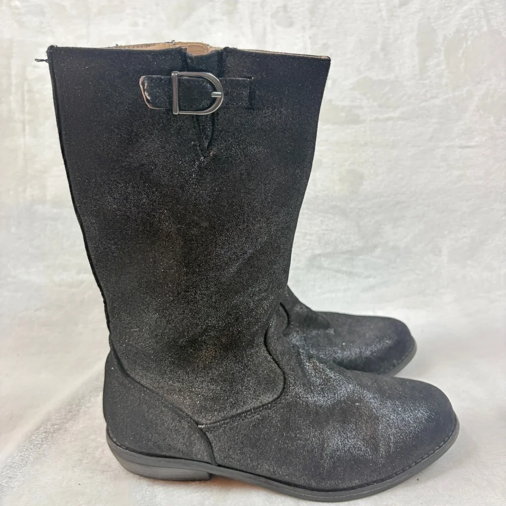 Hanna Andersson Glitter Tall Boots Kids Black Good Shimmer Biker Moto Buckle